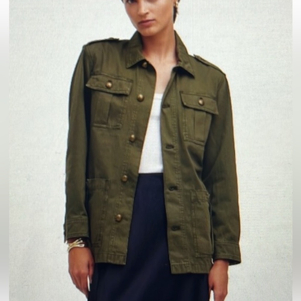 Madewell Chino Safari Jacket Women’s Sz XL in Faded Ivory/Olive  **Missing Belt